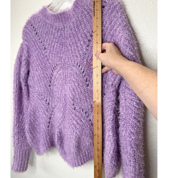 Aqua Light Purple Fuzzy Loose Knit Mock Neck Long Sleeve Sweater S - Picture 8 of 9